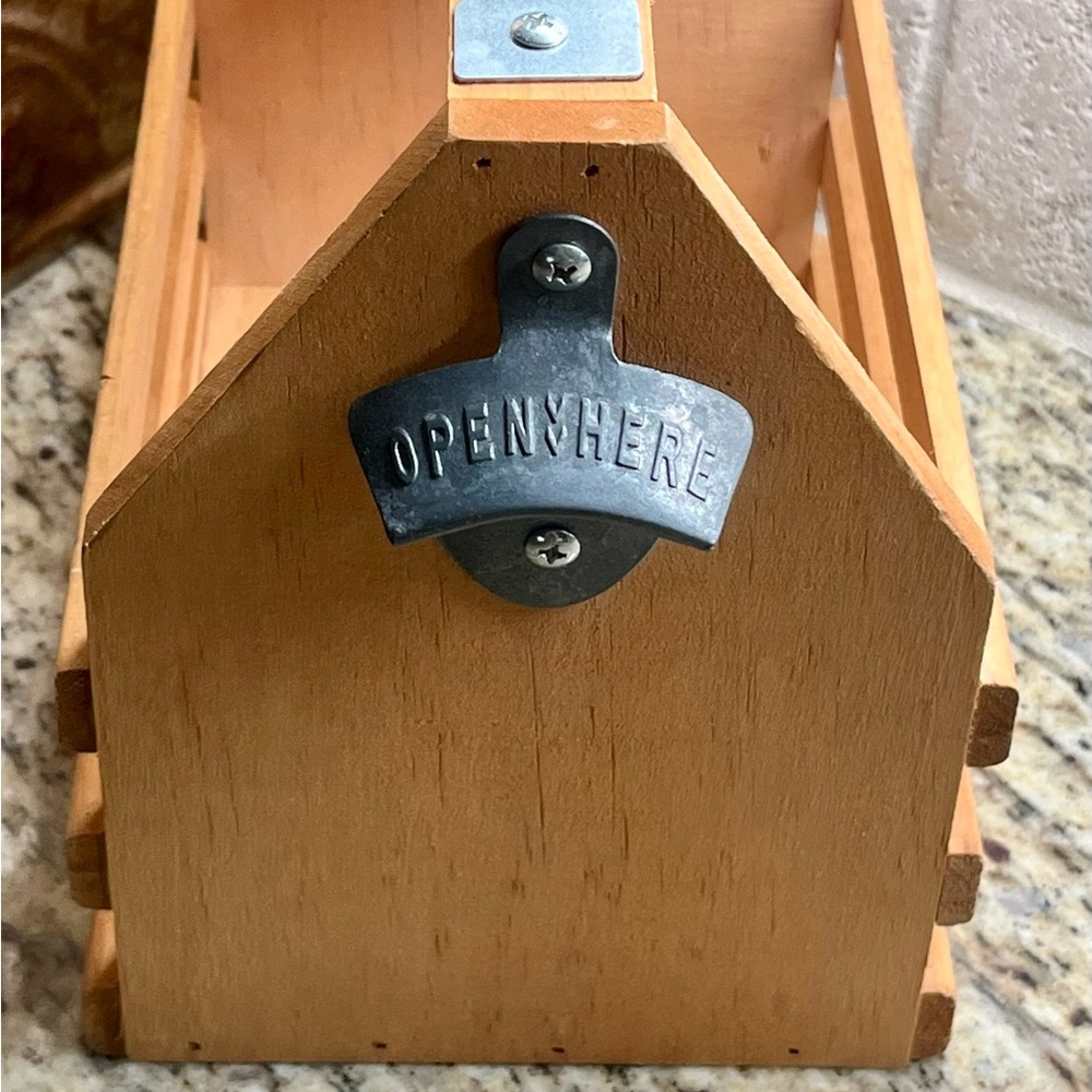 Handmade Wooden Beer/Condiment Caddy with Bottle Opener.